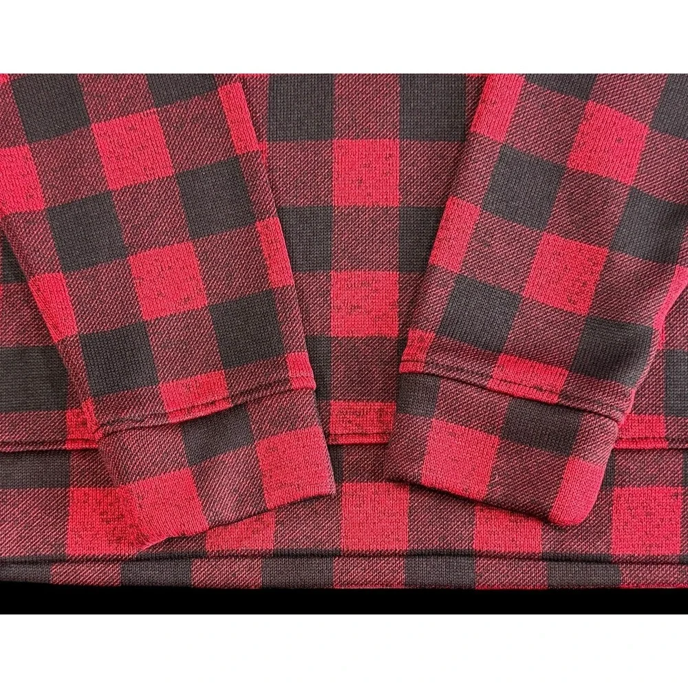 Eddie Bauer Men's Fleece Pullover Red Black Buffalo Check Outdoor Casual Medium